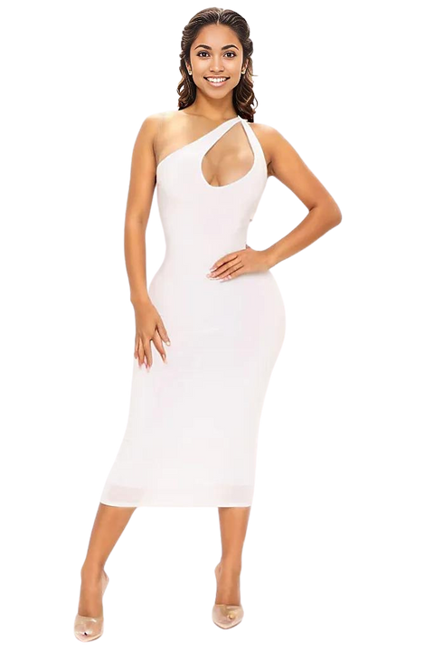 VESTIDO MIDI UN HOMBRO ® ― Ajustable al Cuerpo